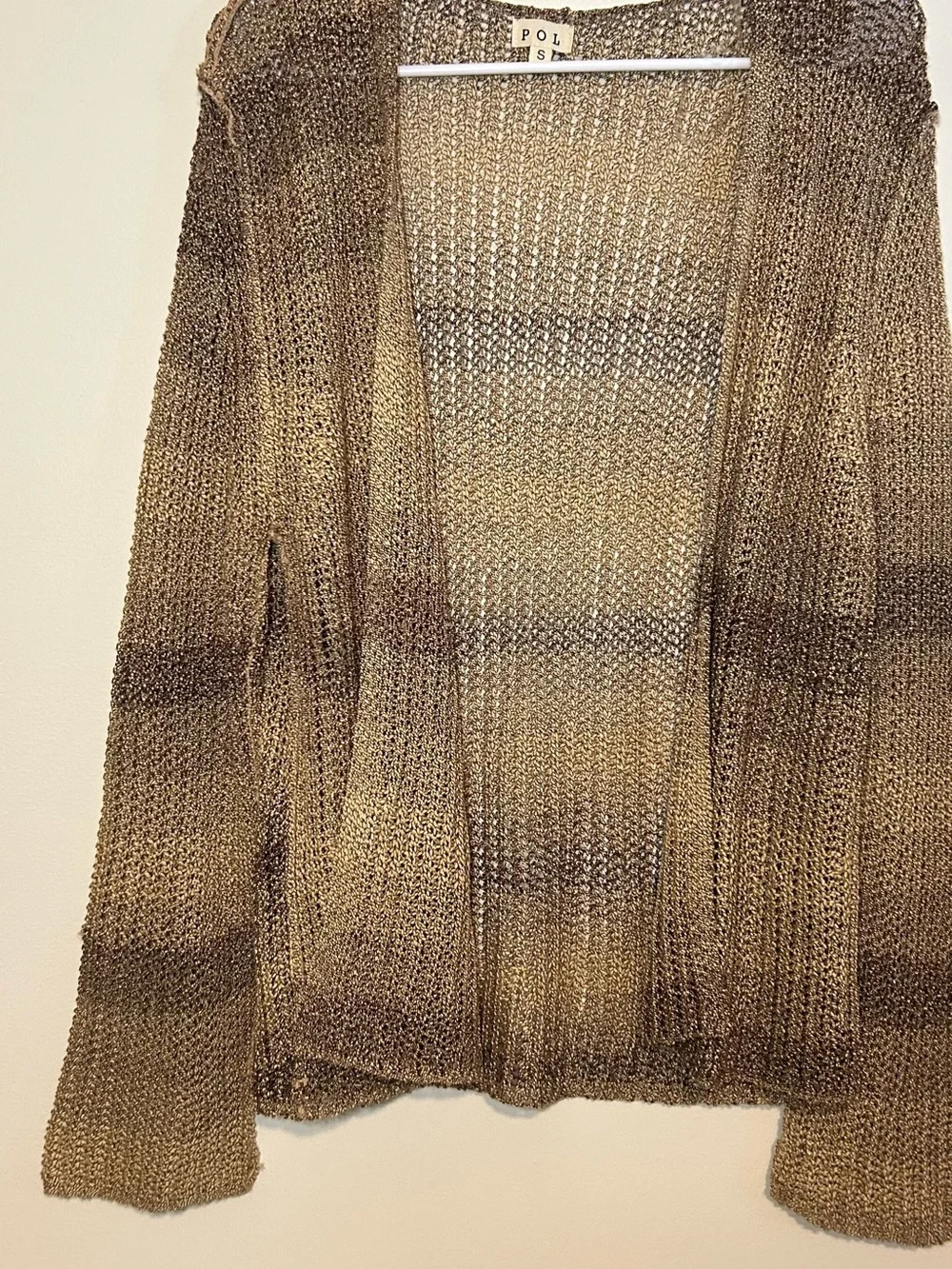 POL Open Knit Striped Brown & Tan Cardigan
